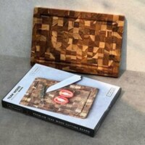 Thớt thái gỗ Teak đầu cây Kaiyo hình chữ nhật 35 x 25 x 2,5cm DC02