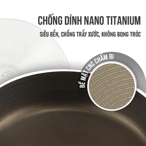 CHẢO INOX 304 LIỀN KHỐI PHỦ TITANIUM KALPEN DAUER TD26