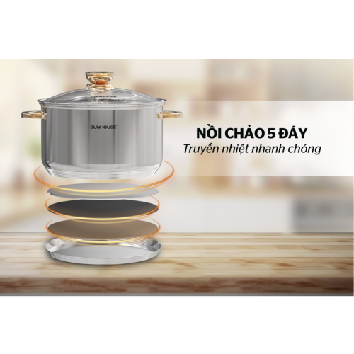 Bộ nồi chảo inox 5 đáy Sunhouse SHG789