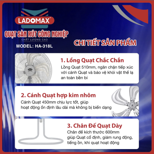 Quạt sàn rút công nghiệp Ladomax HA-318L
