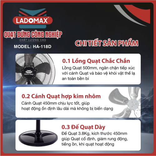 Quạt đứng công nghiệp Ladomax HA-118D