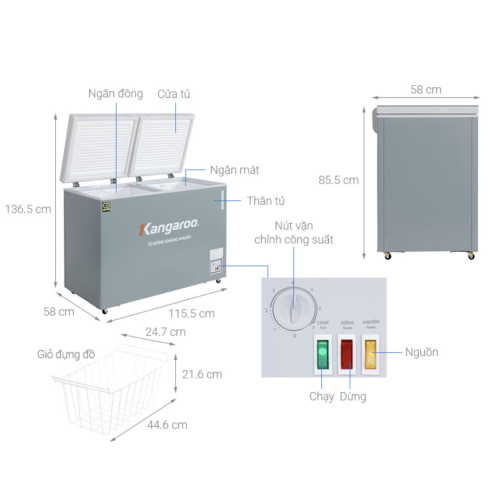 Tủ đông kháng khuẩn Kangaroo 252 lít KGFZ312NK2