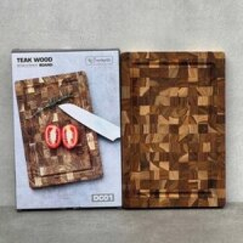 Thớt thái gỗ Teak đầu cây Kaiyo hình chữ nhật 30 x 20 x 2,5cm DC01