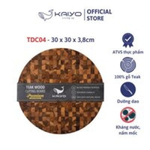Thớt chặt gỗ Teak đầu cây Kaiyo hình tròn 30 x 3,8cm TDC04
