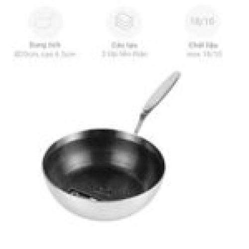 Chảo inox chống dính hoa văn nổi Tri-Ply đáy liền sâu lòng Kaiyo 24cm KNW-3604