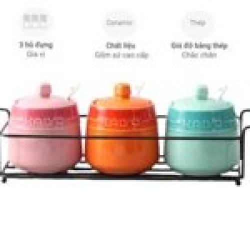 Bộ 3 hũ đựng gia vị gốm sứ Kaiyo KCC-5141 kèm giá đỡ và muỗng tiện dụng