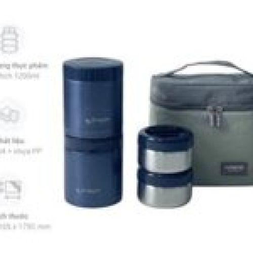 Bộ hộp cơm giữ nhiệt 4 hộp Kaiyo 1200ml màu ghi KVL-3284