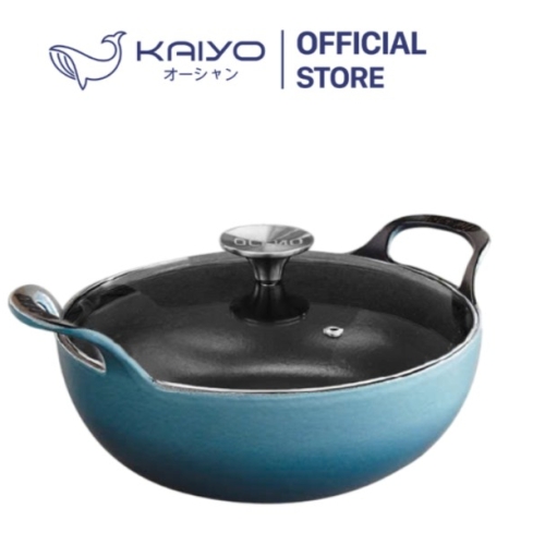 Chảo gang Oceno sâu lòng có vung kính màu xanh 25cm OSP-1327