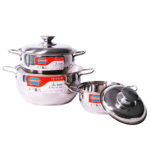 Bộ 3 Nồi Inox 3 Đáy Sunhouse SH335