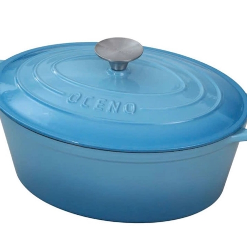 Nồi gang oval Oceno size 28cm - Màu xanh light blue OCP-1389